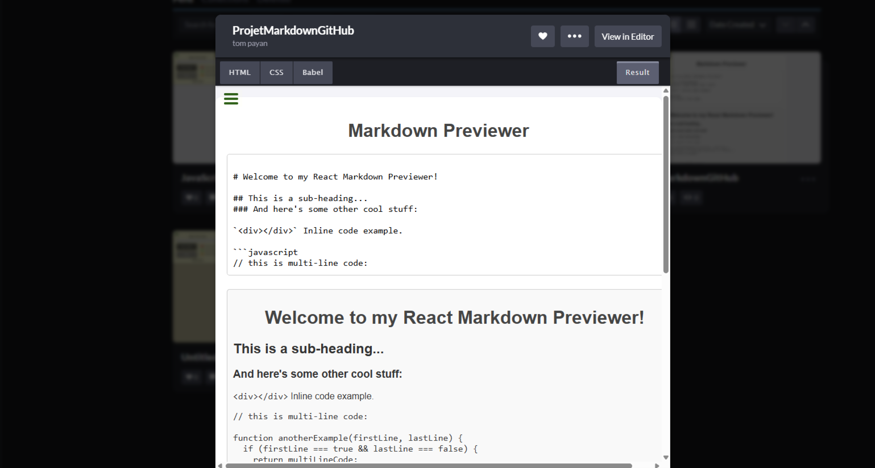 Interface d’un éditeur Markdown en direct